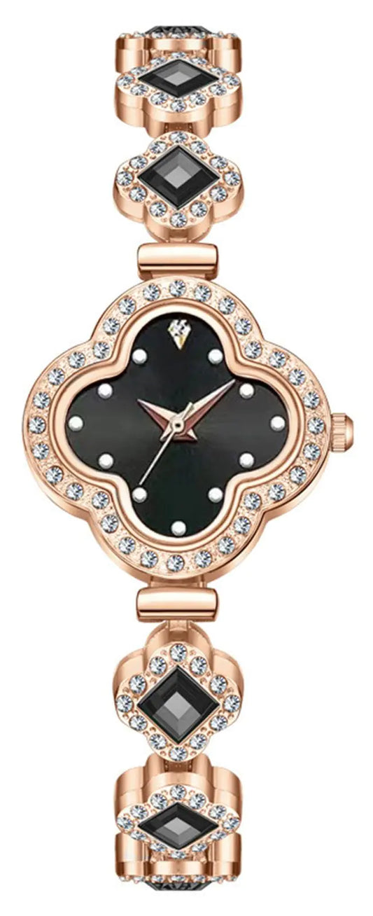 Luxury Women Wrist Watches Unique Rose Gold Diamond Bracelet Watch Quartz Watches for Women( Black)